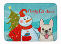 Snowman with French Bulldog Memory Foam Kitchen Mat Machine Washable Anti-Fatigue Cushion Comfort Bath or Kitchen Rug