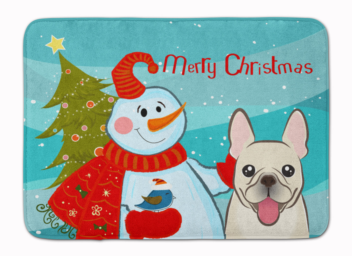 Snowman with French Bulldog Memory Foam Kitchen Mat Machine Washable Anti-Fatigue Cushion Comfort Bath or Kitchen Rug