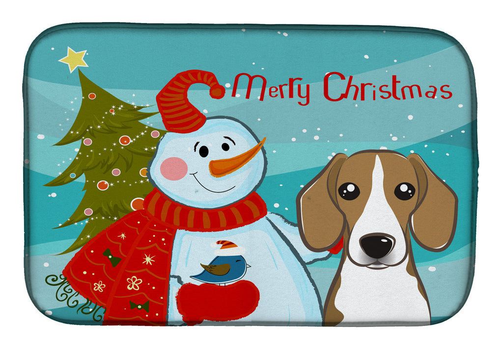Snowman with Beagle Dish Drying Mat Absorbent Dish Drying Mat Pad for Kitchen Counter Dish Drainer Mat for Countertop, 14 x 21", Multicolor
