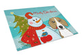 Snowman with Beagle Cutting Board Tempered Glass Kitchen Cutting Surface, Heat Resistant Chopping, Non-Slip Feet, Food Prep & Serving