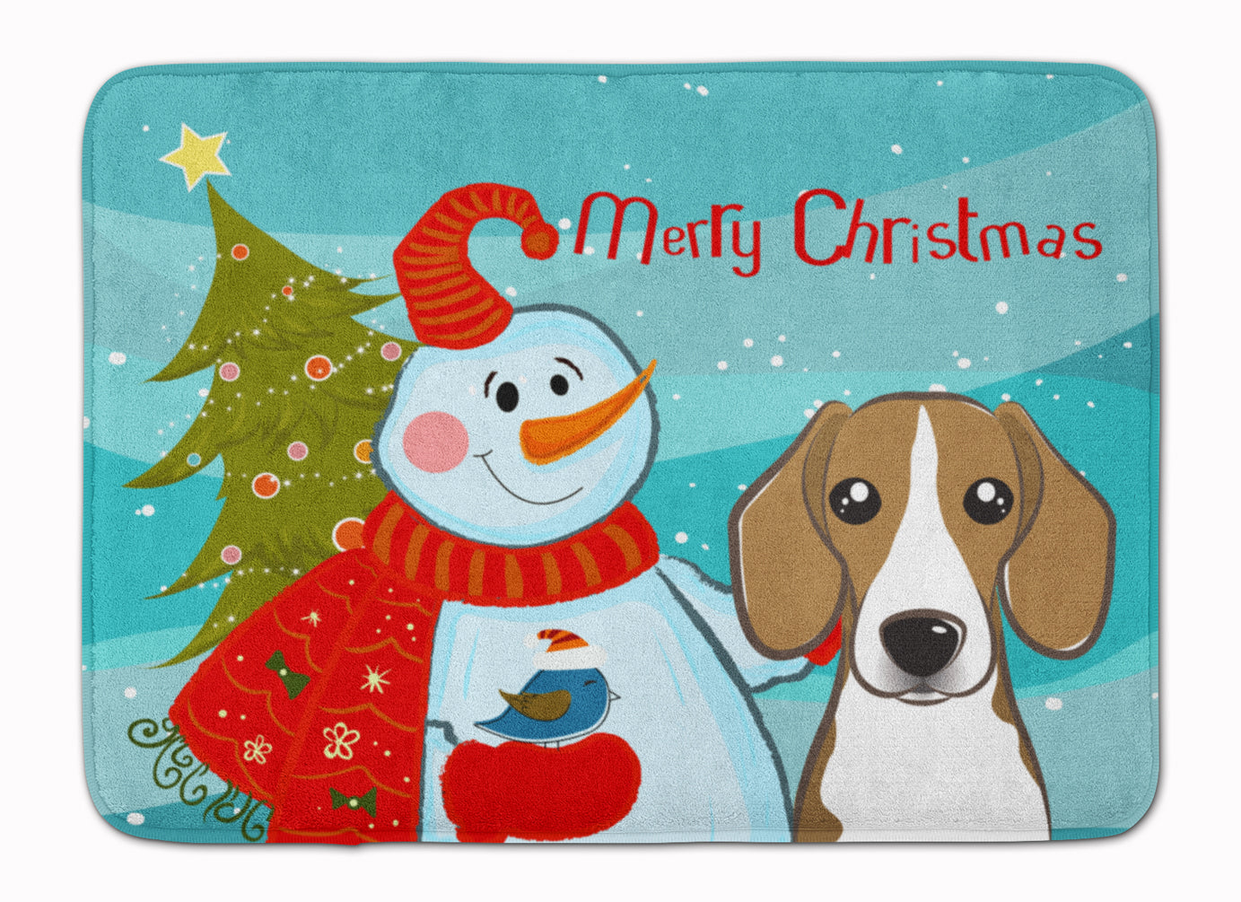 Snowman with Beagle Memory Foam Kitchen Mat Machine Washable Anti-Fatigue Cushion Comfort Bath or Kitchen Rug