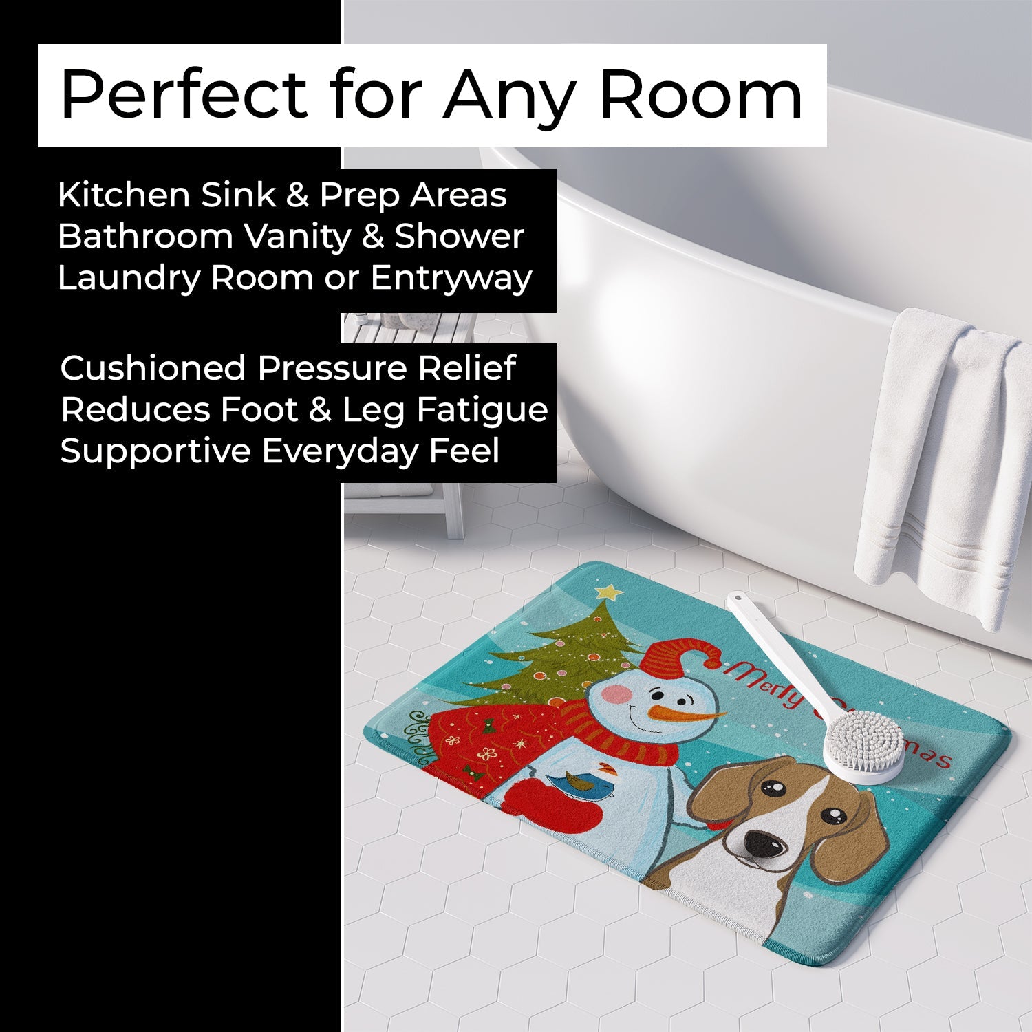 Snowman with Beagle Memory Foam Kitchen Mat Machine Washable Anti-Fatigue Cushion Comfort Bath or Kitchen Rug