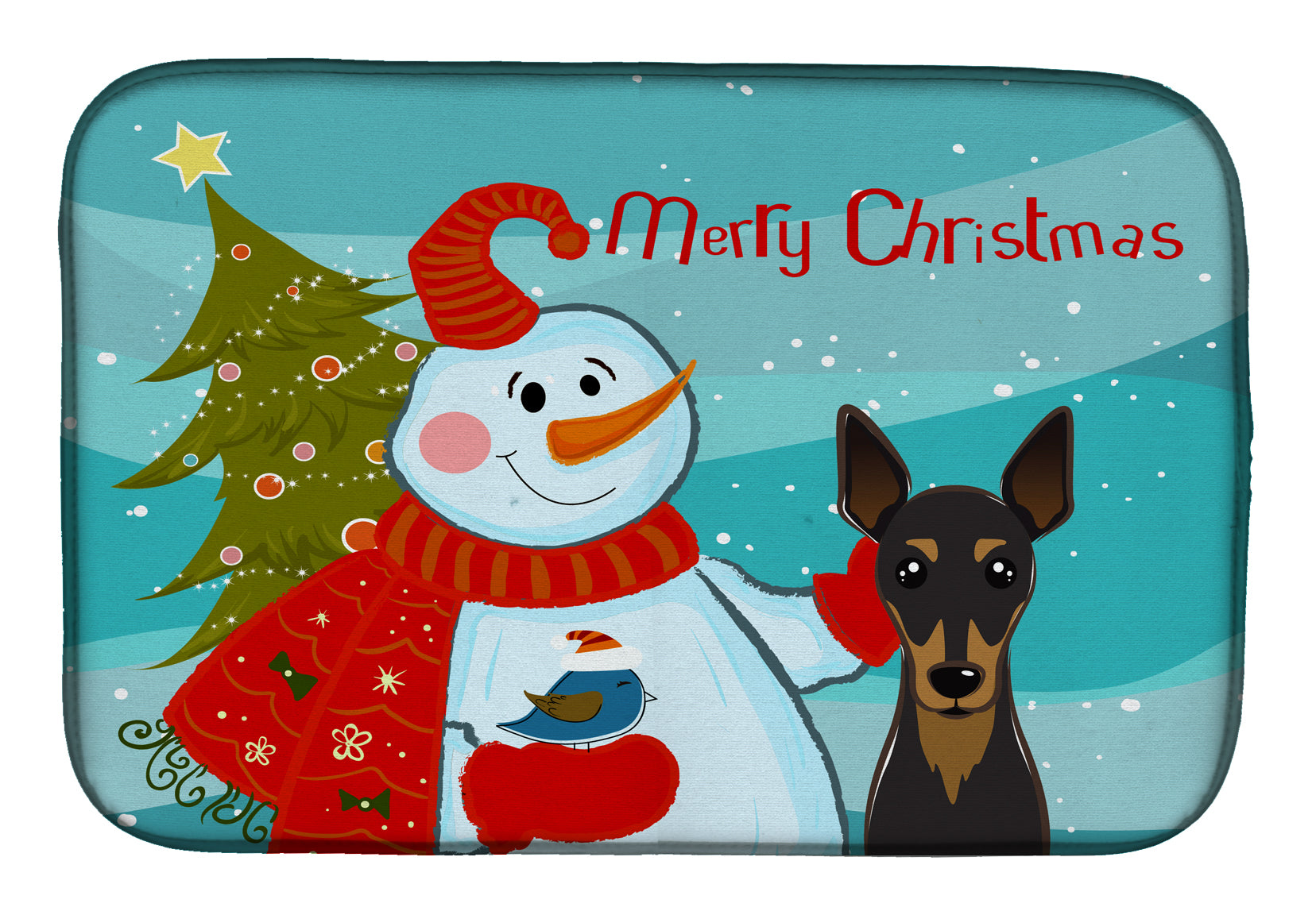 Snowman with Min Pin Dish Drying Mat Absorbent Dish Drying Mat Pad for Kitchen Counter Dish Drainer Mat for Countertop, 14 x 21", Multicolor
