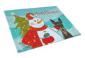 Snowman with Min Pin Cutting Board Tempered Glass Kitchen Cutting Surface, Heat Resistant Chopping, Non-Slip Feet, Food Prep & Serving