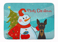 Snowman with Min Pin Memory Foam Kitchen Mat Machine Washable Anti-Fatigue Cushion Comfort Bath or Kitchen Rug