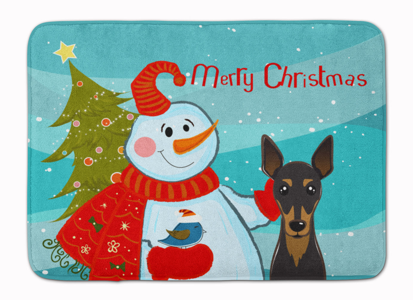 Snowman with Min Pin Memory Foam Kitchen Mat Machine Washable Anti-Fatigue Cushion Comfort Bath or Kitchen Rug