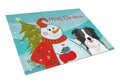 Snowman with Border Collie Cutting Board Tempered Glass Kitchen Cutting Surface, Heat Resistant Chopping, Non-Slip Feet, Food Prep & Serving