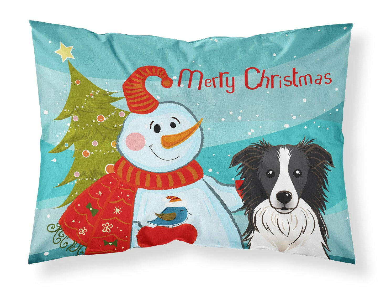 Snowman with Border Collie Standard Pillowcase Lightweight Super Soft Easy Care Decorative Artwork Pillowcase, Standard