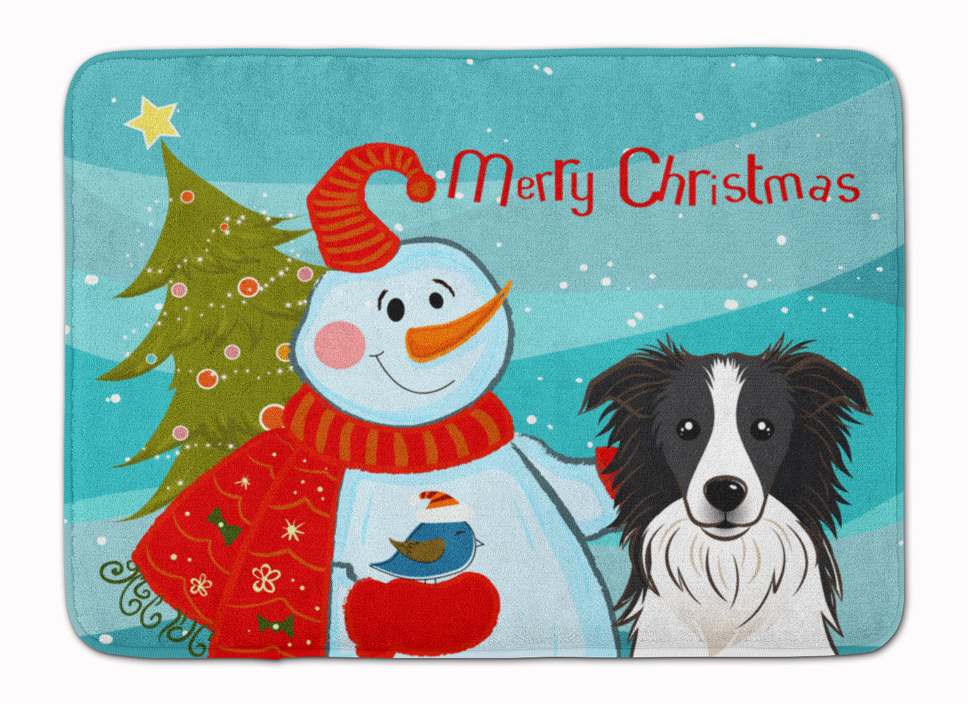 Snowman with Border Collie Memory Foam Kitchen Mat Machine Washable Anti-Fatigue Cushion Comfort Bath or Kitchen Rug