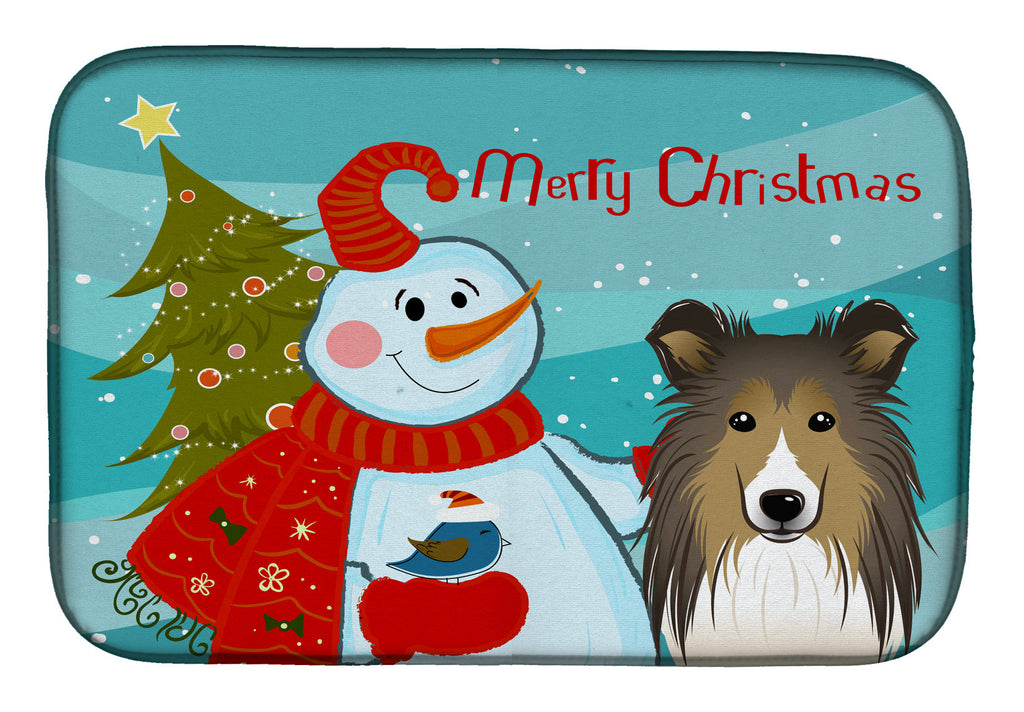 Snowman with Sheltie Dish Drying Mat Absorbent Dish Drying Mat Pad for Kitchen Counter Dish Drainer Mat for Countertop, 14 x 21", Multicolor