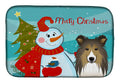 Snowman with Sheltie Dish Drying Mat Absorbent Dish Drying Mat Pad for Kitchen Counter Dish Drainer Mat for Countertop, 14 x 21", Multicolor
