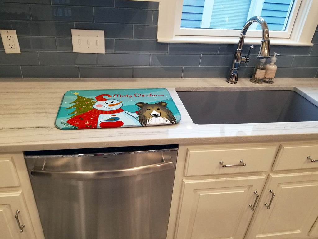 Snowman with Sheltie Dish Drying Mat Absorbent Dish Drying Mat Pad for Kitchen Counter Dish Drainer Mat for Countertop, 14 x 21", Multicolor