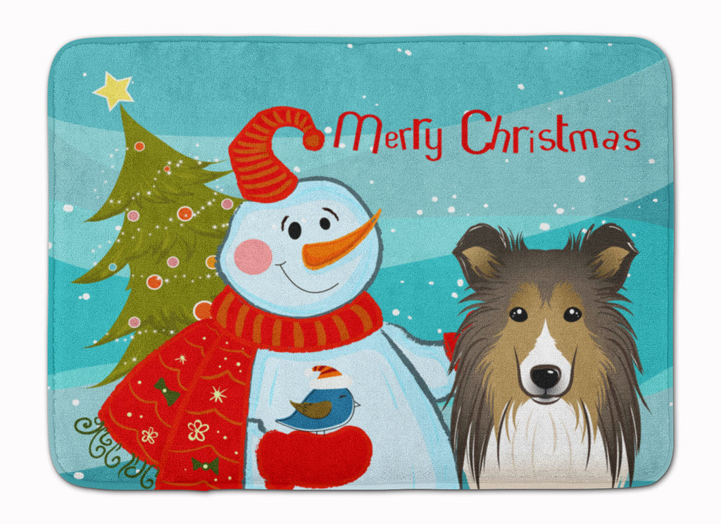 Snowman with Sheltie Memory Foam Kitchen Mat Machine Washable Anti-Fatigue Cushion Comfort Bath or Kitchen Rug