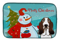 Snowman with Basset Hound Dish Drying Mat Absorbent Dish Drying Mat Pad for Kitchen Counter Dish Drainer Mat for Countertop, 14 x 21", Multicolor