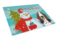 Snowman with Basset Hound Cutting Board Tempered Glass Kitchen Cutting Surface, Heat Resistant Chopping, Non-Slip Feet, Food Prep & Serving