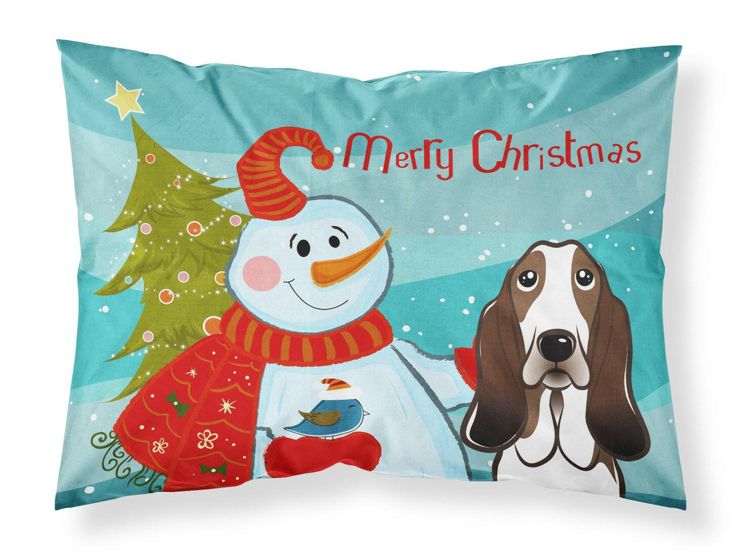 Snowman with Basset Hound Standard Pillowcase Lightweight Super Soft Easy Care Decorative Artwork Pillowcase, Standard