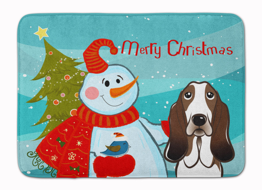 Snowman with Basset Hound Memory Foam Kitchen Mat Machine Washable Anti-Fatigue Cushion Comfort Bath or Kitchen Rug