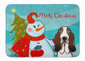 Snowman with Basset Hound Memory Foam Kitchen Mat Machine Washable Anti-Fatigue Cushion Comfort Bath or Kitchen Rug