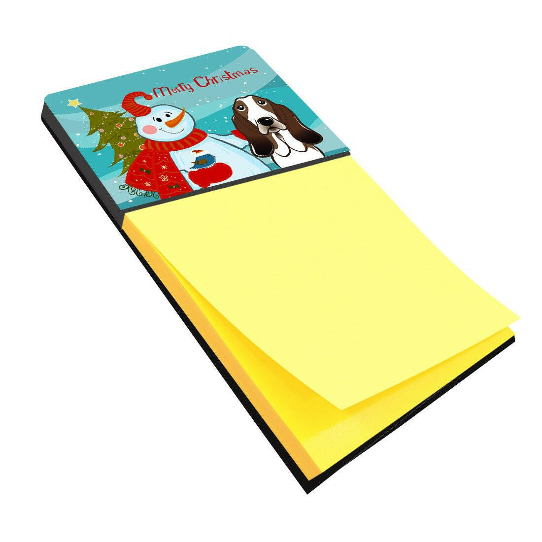 Snowman with Basset Hound Watercolor Sticky Note Holder Refillable Dispenser Desk Accessory 3x3 Pad Gift