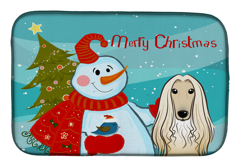 Snowman with Afghan Hound Dish Drying Mat Absorbent Dish Drying Mat Pad for Kitchen Counter Dish Drainer Mat for Countertop, 14 x 21", Multicolor