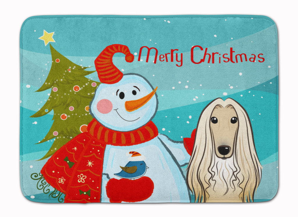 Snowman with Afghan Hound Memory Foam Kitchen Mat Machine Washable Anti-Fatigue Cushion Comfort Bath or Kitchen Rug