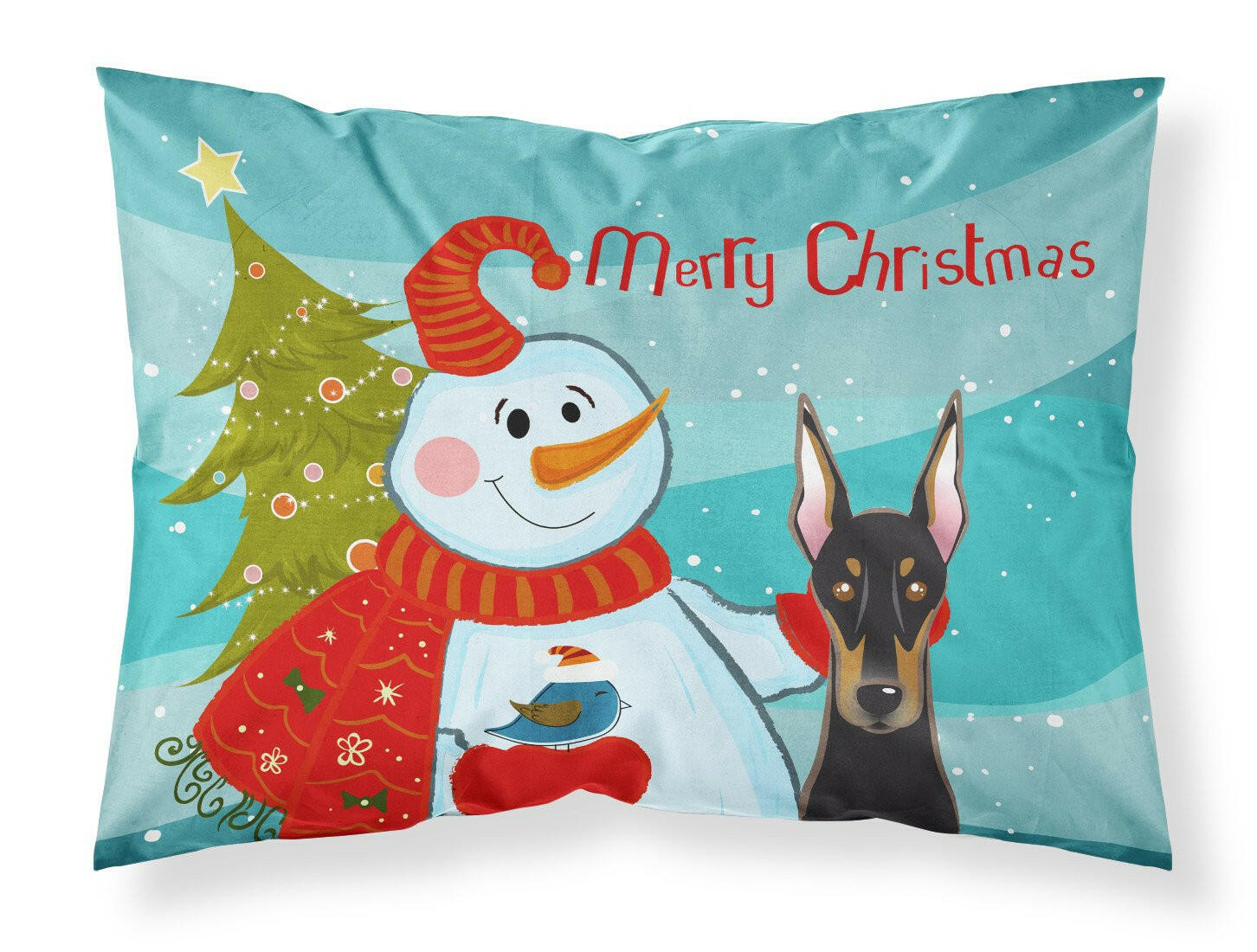 Snowman with Doberman Standard Pillowcase Lightweight Super Soft Easy Care Decorative Artwork Pillowcase, Standard
