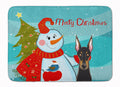 Snowman with Doberman Memory Foam Kitchen Mat Machine Washable Anti-Fatigue Cushion Comfort Bath or Kitchen Rug