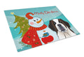 Snowman with Saint Bernard Cutting Board Tempered Glass Kitchen Cutting Surface, Heat Resistant Chopping, Non-Slip Feet, Food Prep & Serving