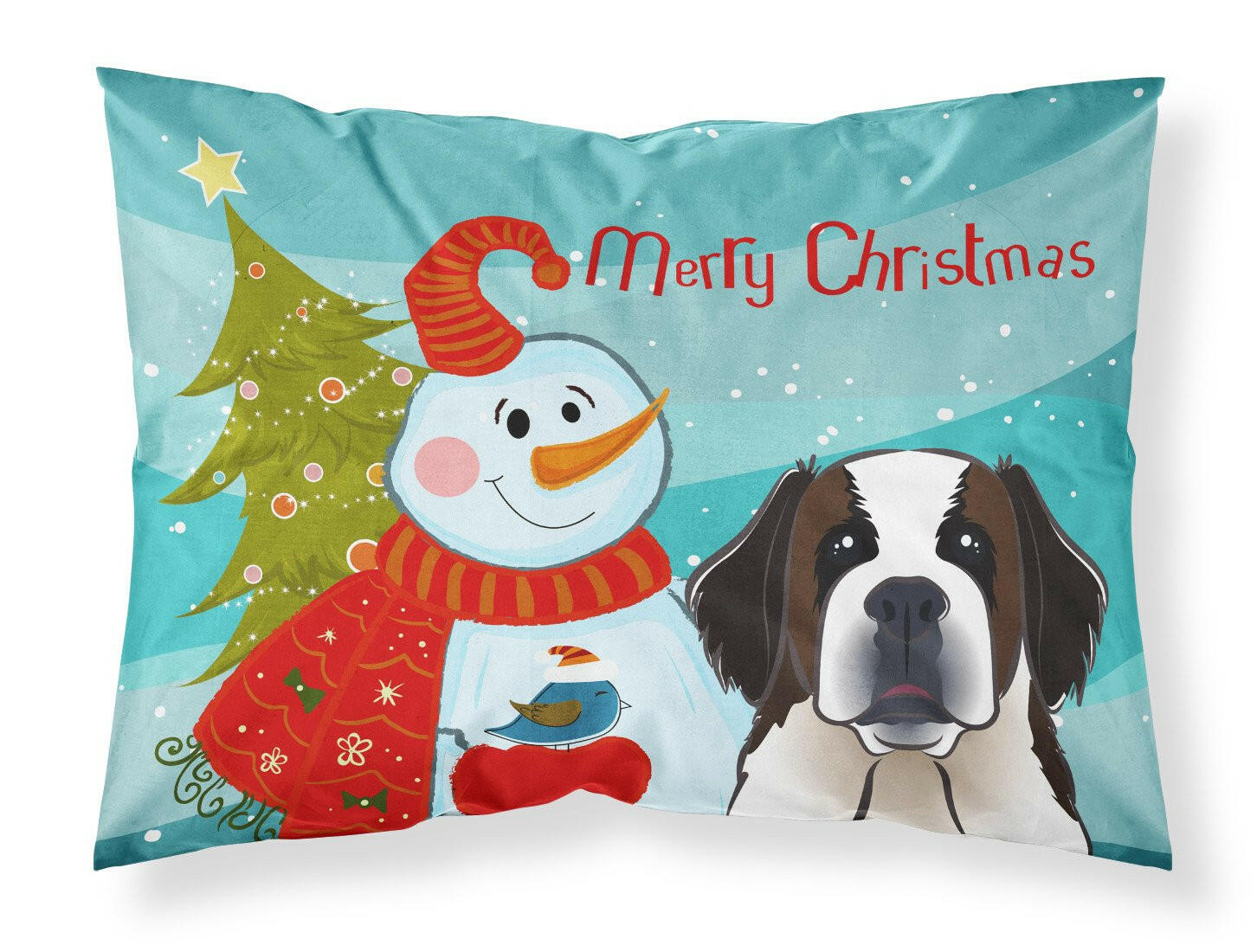 Snowman with Saint Bernard Standard Pillowcase Lightweight Super Soft Easy Care Decorative Artwork Pillowcase, Standard