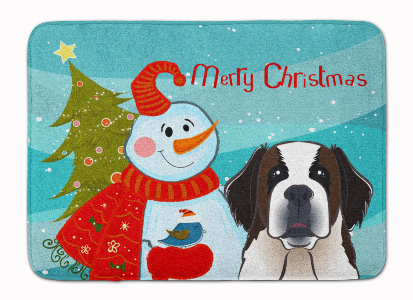 Snowman with Saint Bernard Memory Foam Kitchen Mat Machine Washable Anti-Fatigue Cushion Comfort Bath or Kitchen Rug