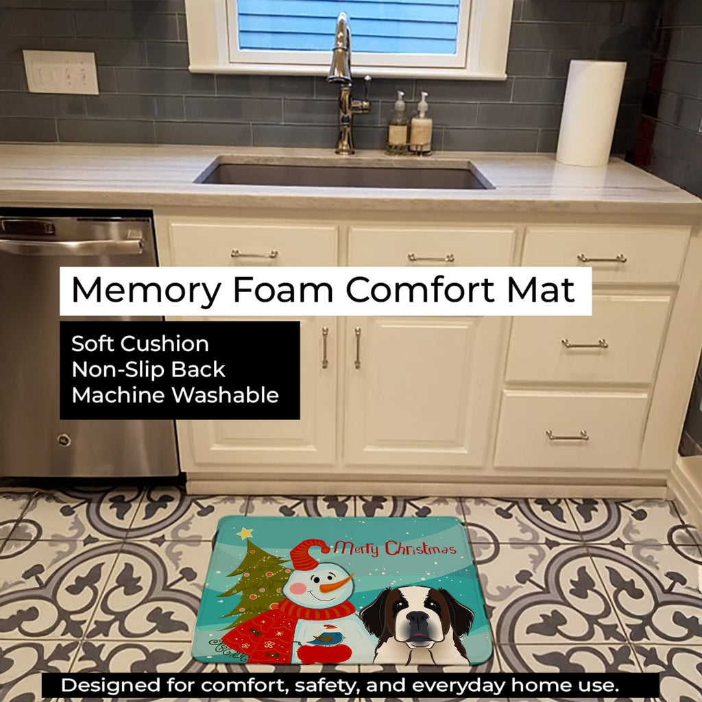 Snowman with Saint Bernard Memory Foam Kitchen Mat Machine Washable Anti-Fatigue Cushion Comfort Bath or Kitchen Rug
