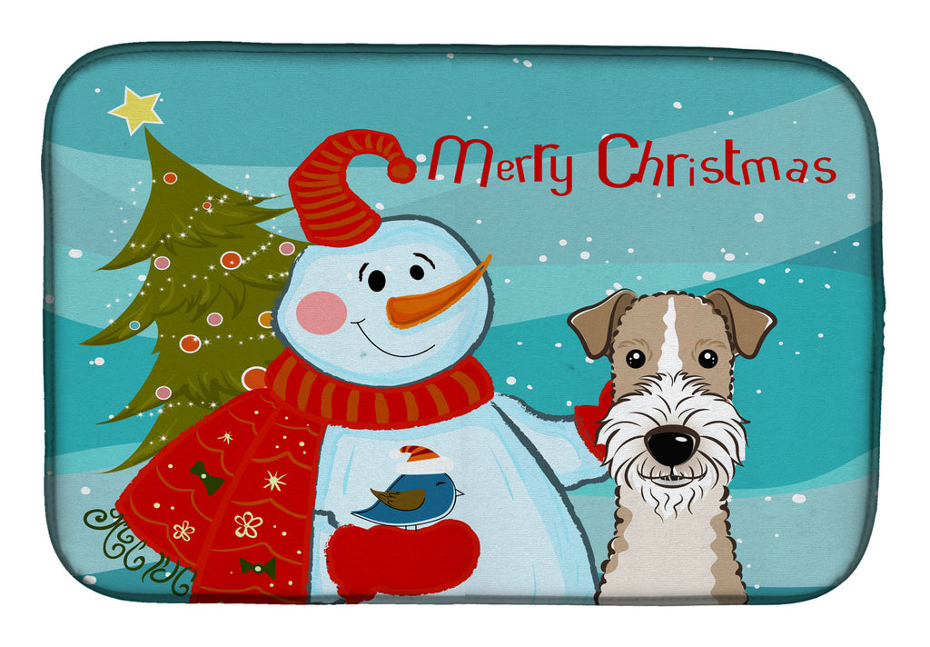 Snowman with Wire Haired Fox Terrier Dish Drying Mat Absorbent Dish Drying Mat Pad for Kitchen Counter Dish Drainer Mat for Countertop, 14 x 21", Multicolor