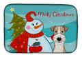 Snowman with Wire Haired Fox Terrier Dish Drying Mat Absorbent Dish Drying Mat Pad for Kitchen Counter Dish Drainer Mat for Countertop, 14 x 21", Multicolor
