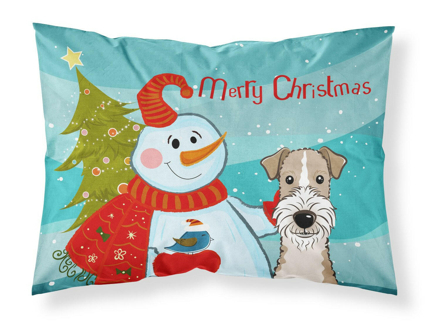 Snowman with Wire Haired Fox Terrier Standard Pillowcase Lightweight Super Soft Easy Care Decorative Artwork Pillowcase, Standard