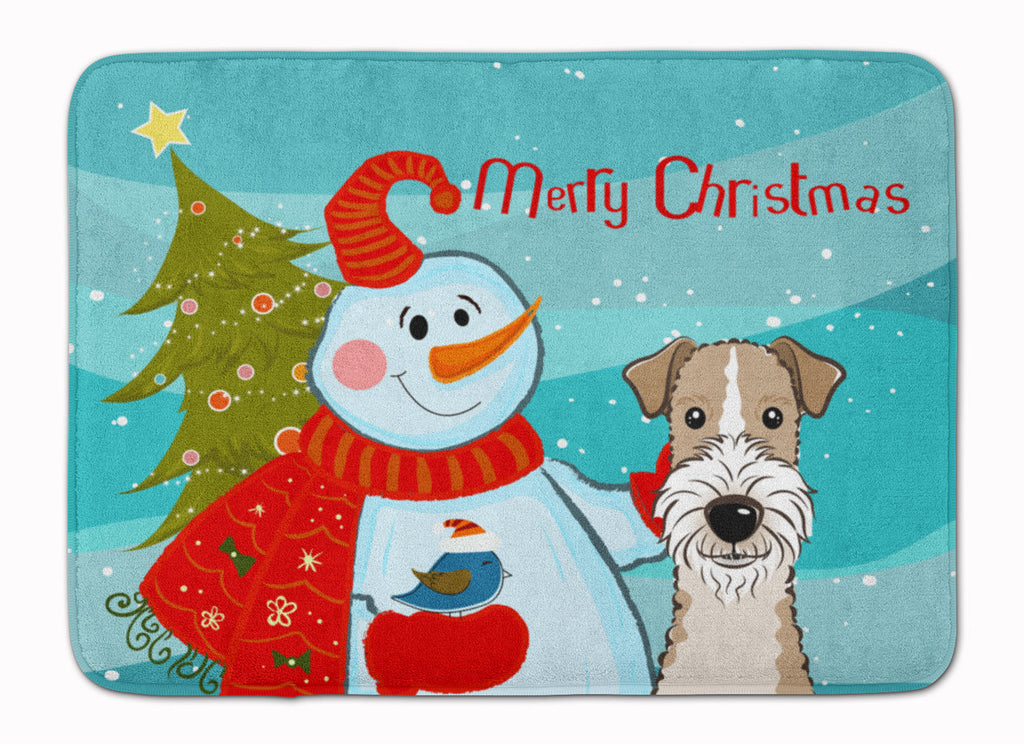 Snowman with Wire Haired Fox Terrier Memory Foam Kitchen Mat Machine Washable Anti-Fatigue Cushion Comfort Bath or Kitchen Rug