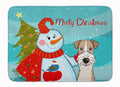 Snowman with Wire Haired Fox Terrier Memory Foam Kitchen Mat Machine Washable Anti-Fatigue Cushion Comfort Bath or Kitchen Rug