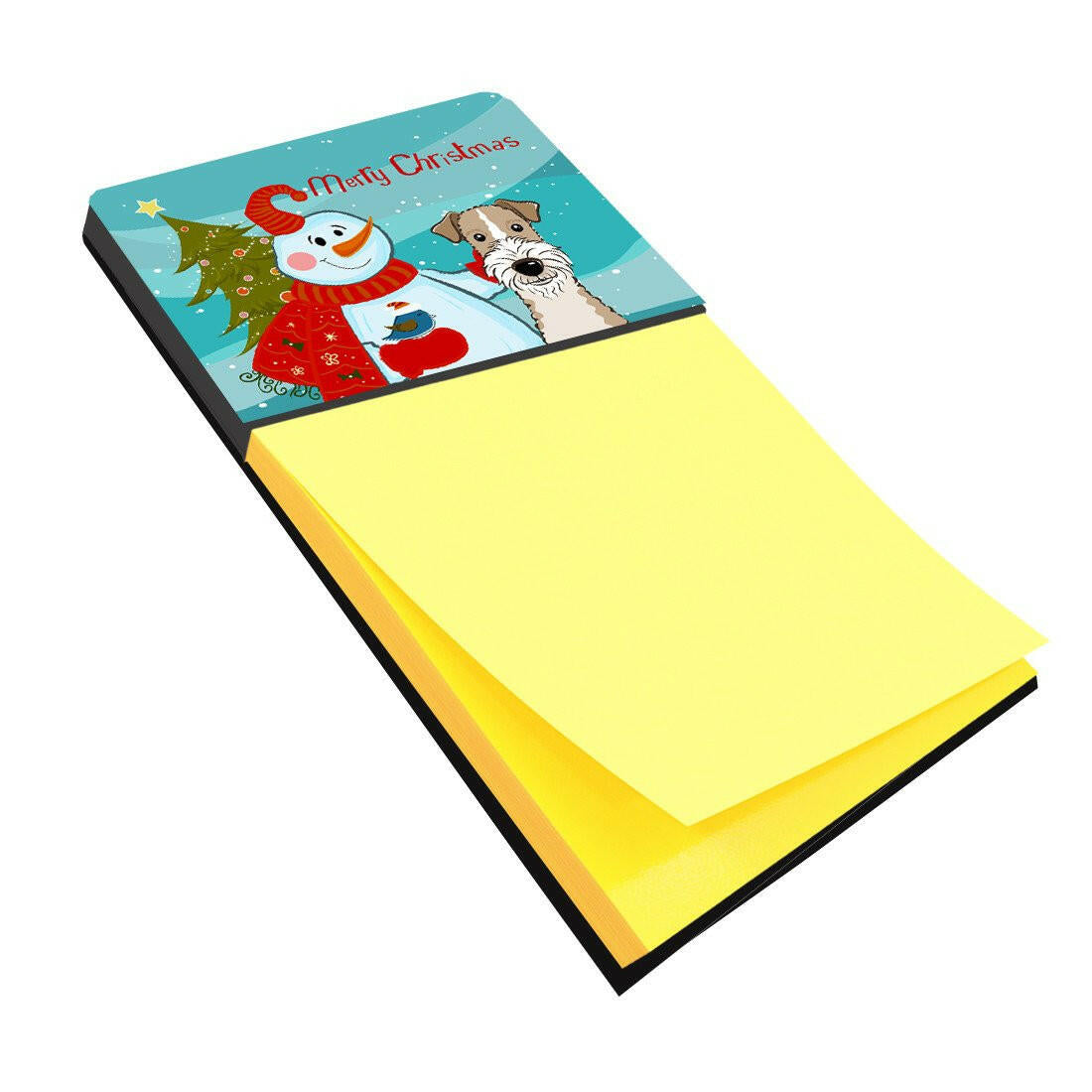 Snowman with Wire Haired Fox Terrier Watercolor Sticky Note Holder Refillable Dispenser Desk Accessory 3x3 Pad Gift