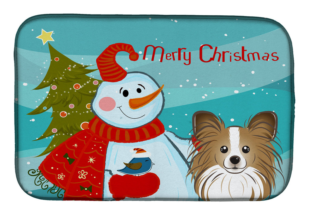 Snowman with Papillon Dish Drying Mat Absorbent Dish Drying Mat Pad for Kitchen Counter Dish Drainer Mat for Countertop, 14 x 21", Multicolor
