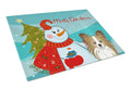 Snowman with Papillon Cutting Board Tempered Glass Kitchen Cutting Surface, Heat Resistant Chopping, Non-Slip Feet, Food Prep & Serving