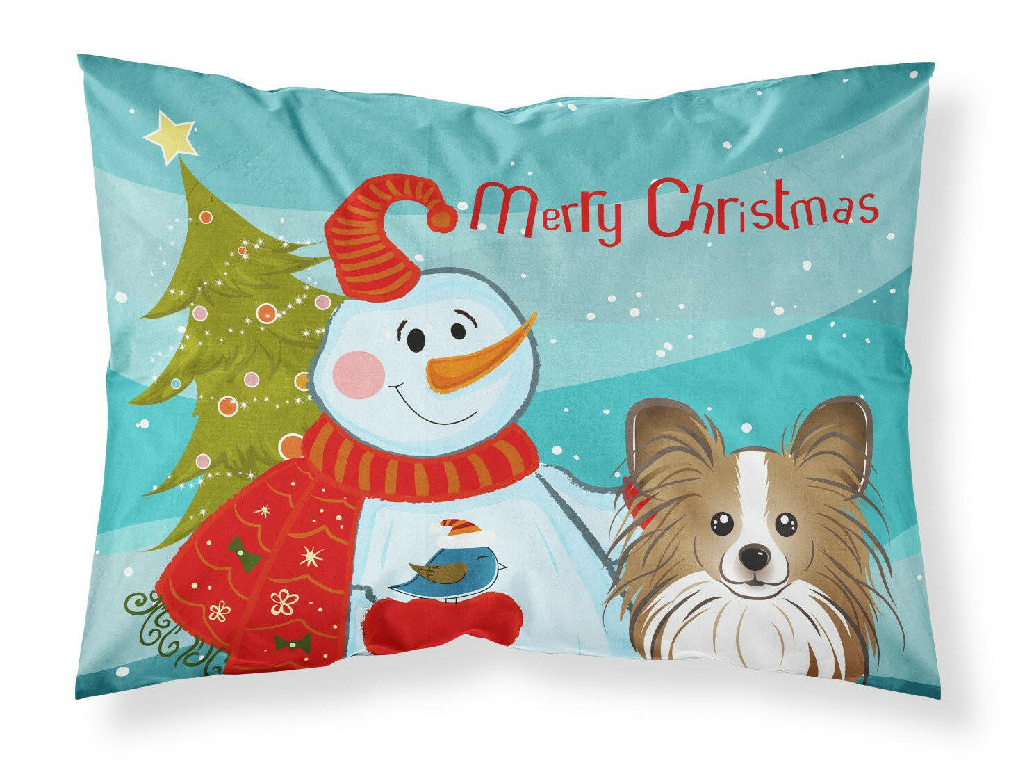 Snowman with Papillon Standard Pillowcase Lightweight Super Soft Easy Care Decorative Artwork Pillowcase, Standard
