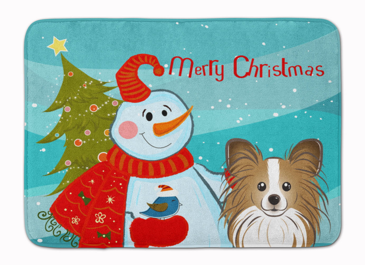 Snowman with Papillon Memory Foam Kitchen Mat Machine Washable Anti-Fatigue Cushion Comfort Bath or Kitchen Rug