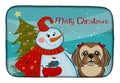 Snowman with Chocolate Brown Shih Tzu Dish Drying Mat Absorbent Dish Drying Mat Pad for Kitchen Counter Dish Drainer Mat for Countertop, 14 x 21", Multicolor