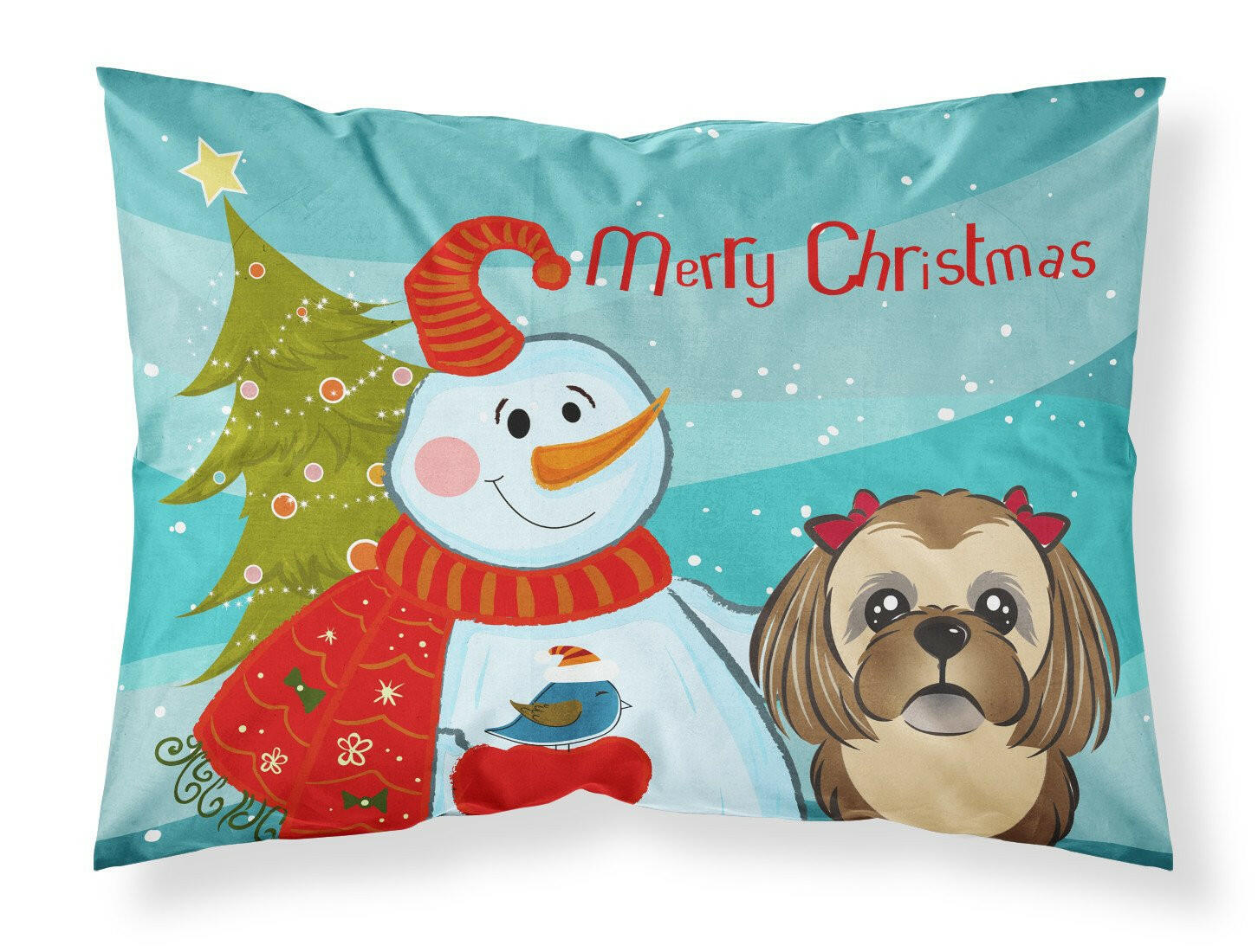 Snowman with Chocolate Brown Shih Tzu Standard Pillowcase Lightweight Super Soft Easy Care Decorative Artwork Pillowcase, Standard