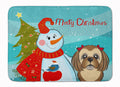 Snowman with Chocolate Brown Shih Tzu Memory Foam Kitchen Mat Machine Washable Anti-Fatigue Cushion Comfort Bath or Kitchen Rug