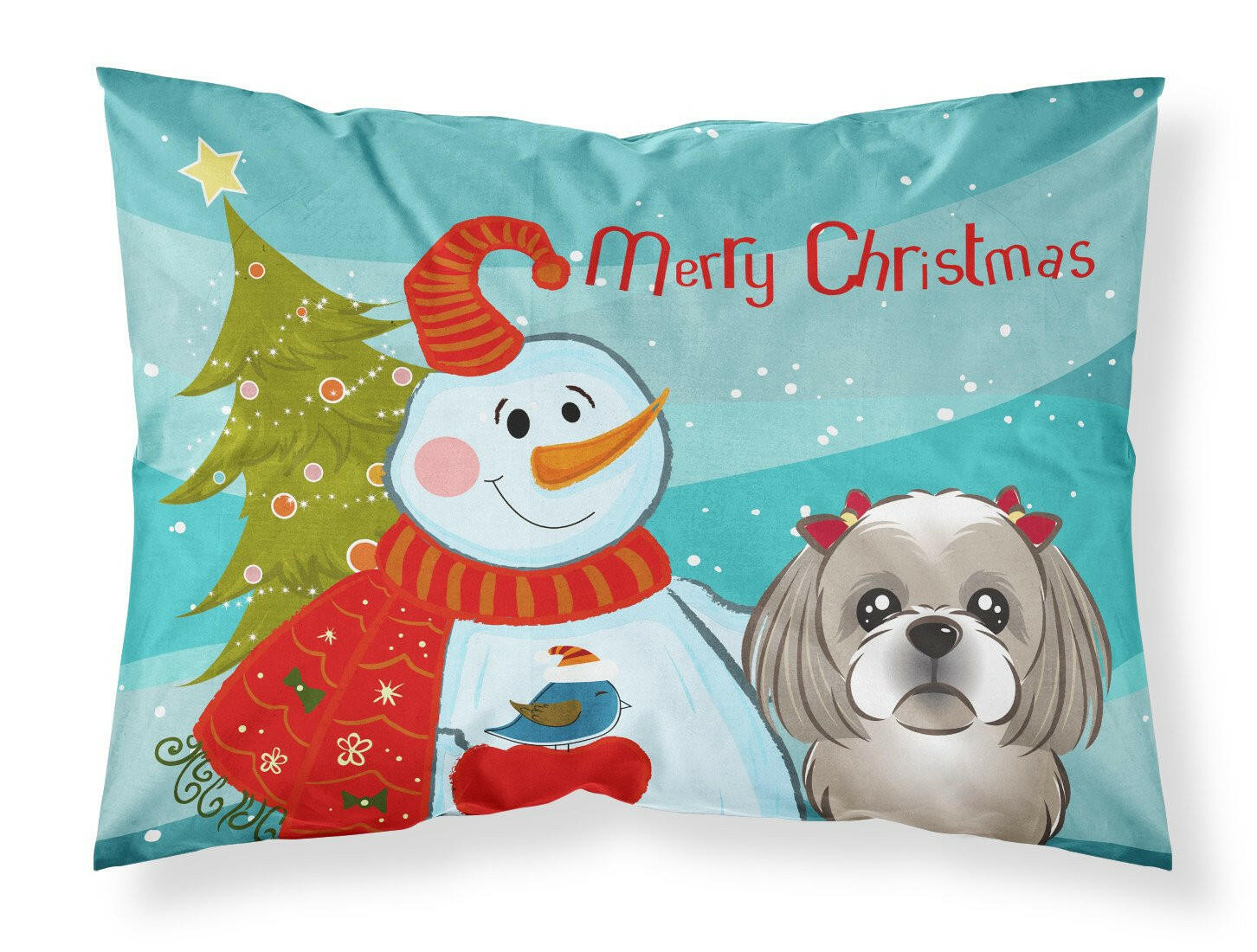 Snowman with Gray Silver Shih Tzu Standard Pillowcase Lightweight Super Soft Easy Care Decorative Artwork Pillowcase, Standard