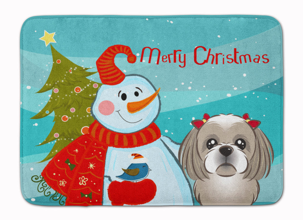 Snowman with Gray Silver Shih Tzu Memory Foam Kitchen Mat Machine Washable Anti-Fatigue Cushion Comfort Bath or Kitchen Rug