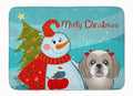 Snowman with Gray Silver Shih Tzu Memory Foam Kitchen Mat Machine Washable Anti-Fatigue Cushion Comfort Bath or Kitchen Rug