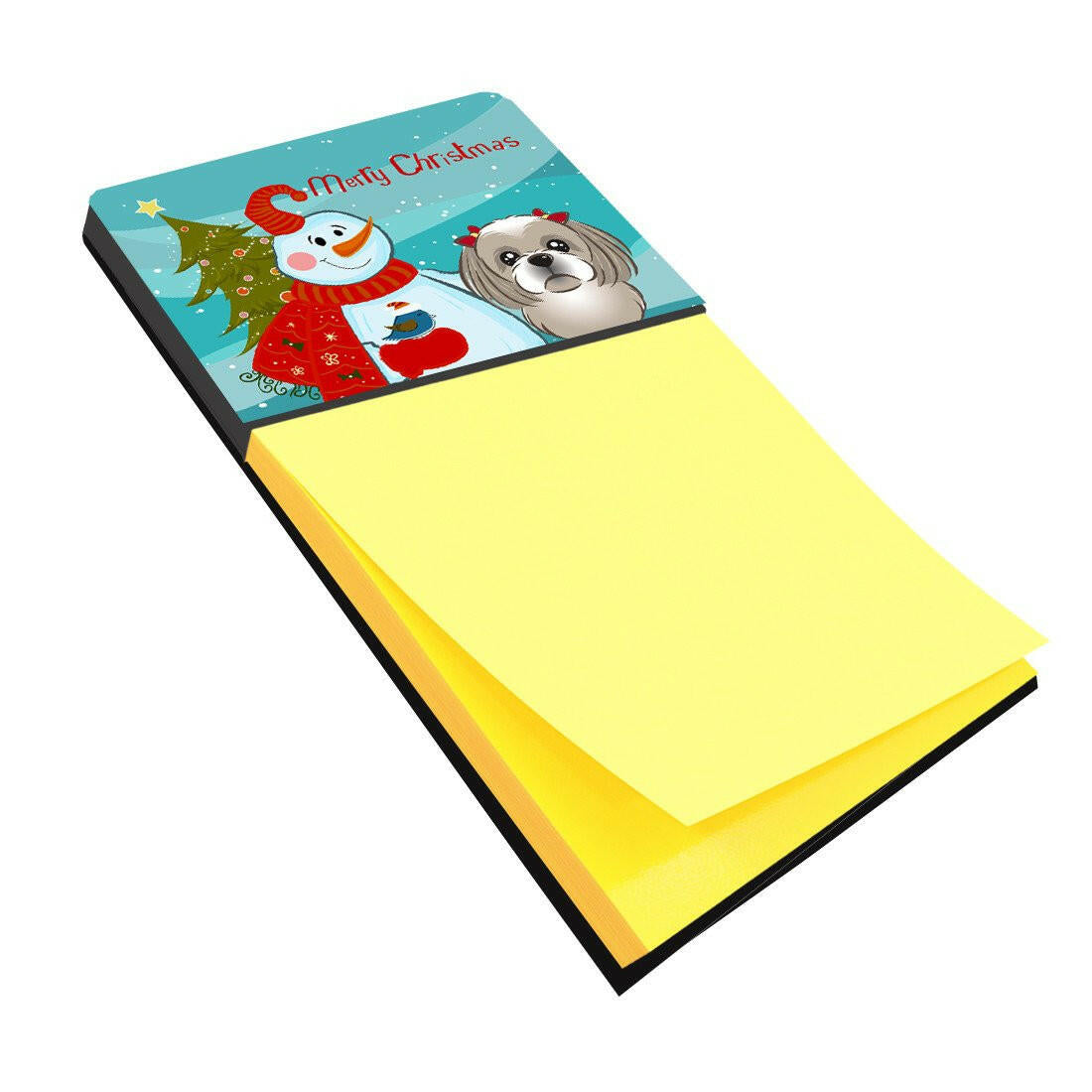 Snowman with Gray Silver Shih Tzu Watercolor Sticky Note Holder Refillable Dispenser Desk Accessory 3x3 Pad Gift