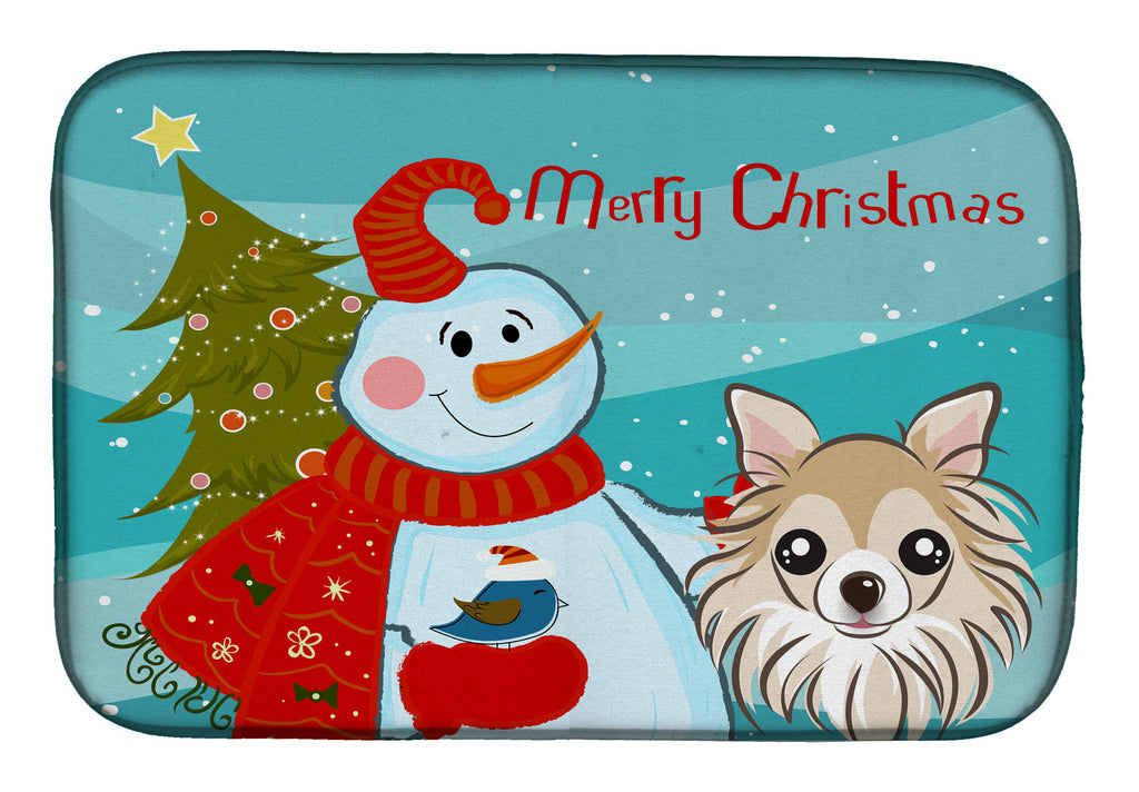 Snowman with Chihuahua Dish Drying Mat Absorbent Dish Drying Mat Pad for Kitchen Counter Dish Drainer Mat for Countertop, 14 x 21", Multicolor