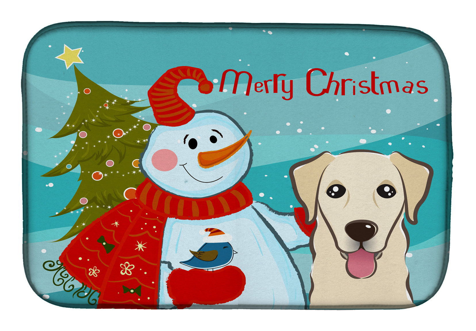 Snowman with Golden Retriever Dish Drying Mat Absorbent Dish Drying Mat Pad for Kitchen Counter Dish Drainer Mat for Countertop, 14 x 21", Multicolor